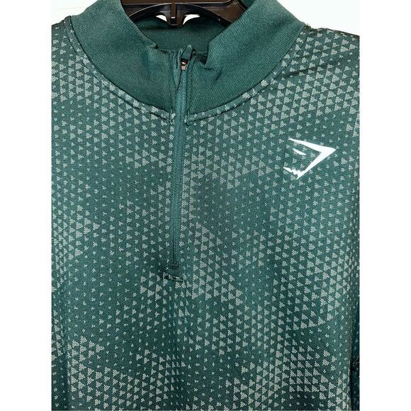 GYMSHARK Jacket Mens Large Slim Green 1/4 Zip Pullover Seamless Sport Gym woodla - Picture 2 of 6